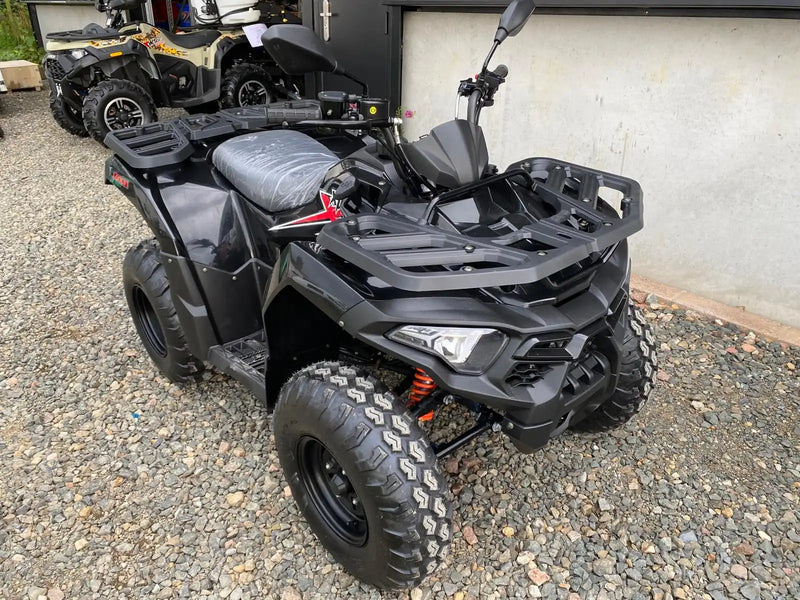 2019 can-am outlander max 570 xt atv, black with orange accents.